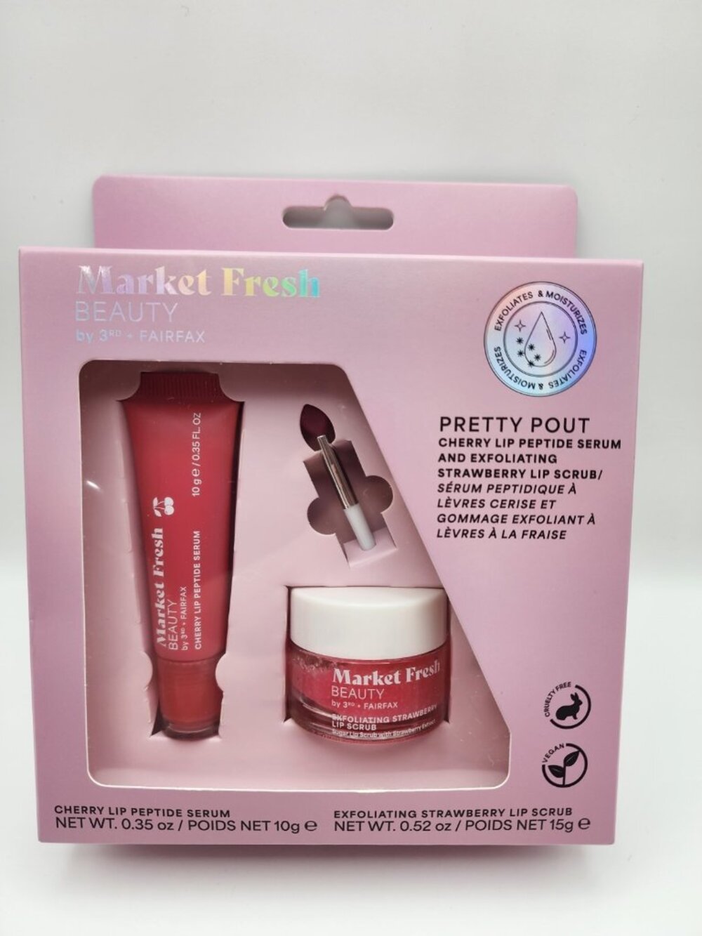 Market Fresh Beauty Pretty Pout Lip Care Cherry Peptide Serum Strawberry Scrub